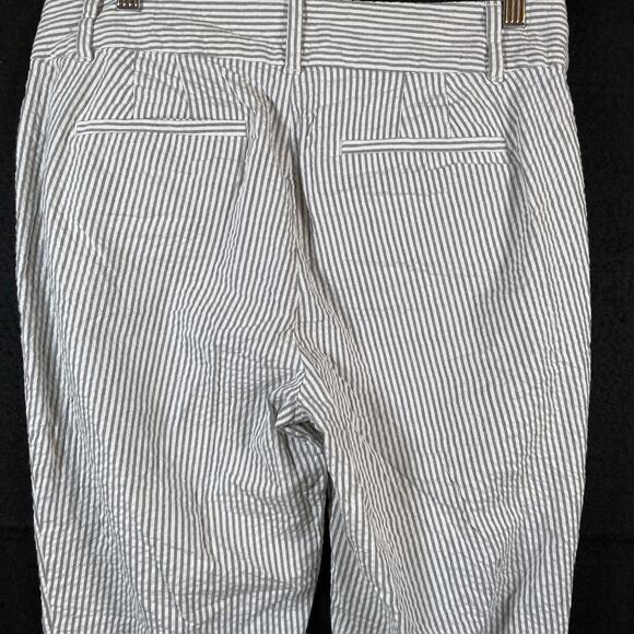 LOFT Womens Pants White Gray Striped Seersucker Cropped Ankle Cotton Blend 8 - Picture 11 of 14